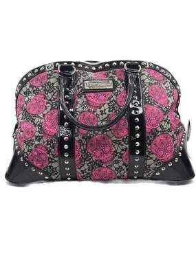 Betsey Johnson Pink Lace Sugar Skull Studded Weekender Bag